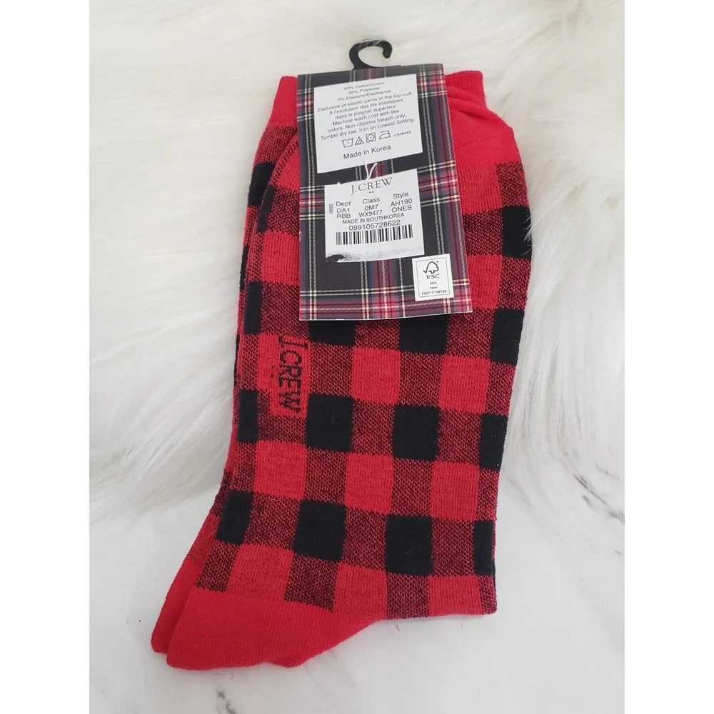 NEW J.Crew Women's Socks 1 pair‎ Red Plaid Trouser Buffalo Black Red Holiday